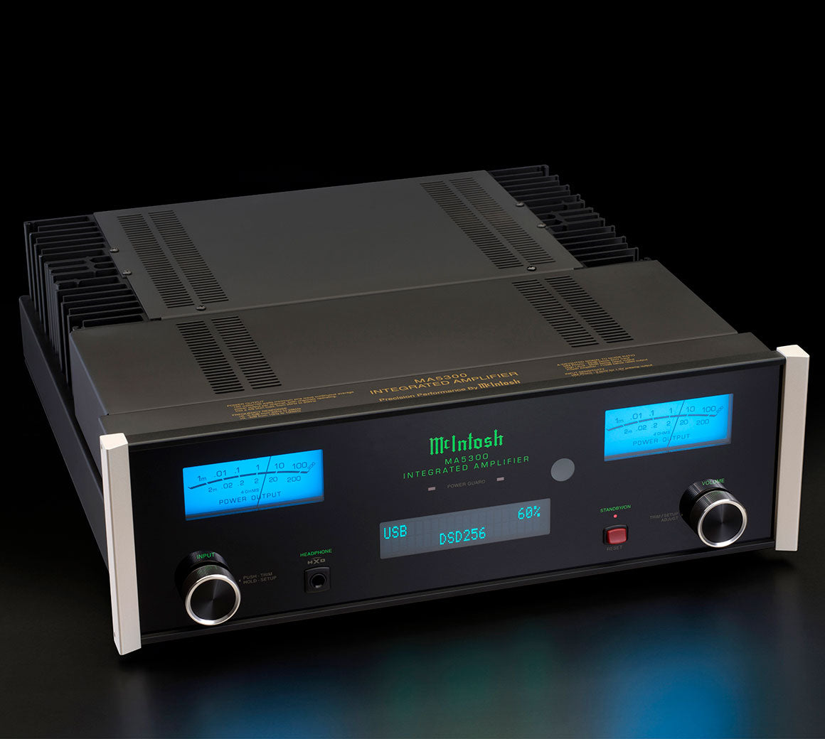 McIntosh MA5300 amplifier front panel with blue meters