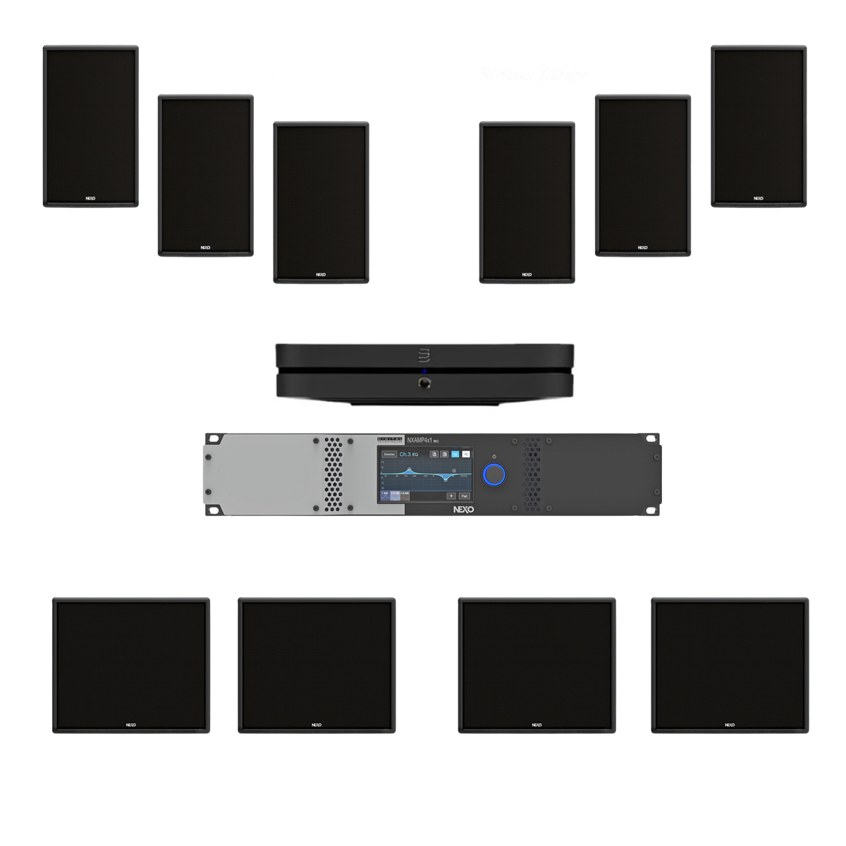 Combo de Audio NEXO ePS8-EN54 + eLS400 con Bluesound NODE