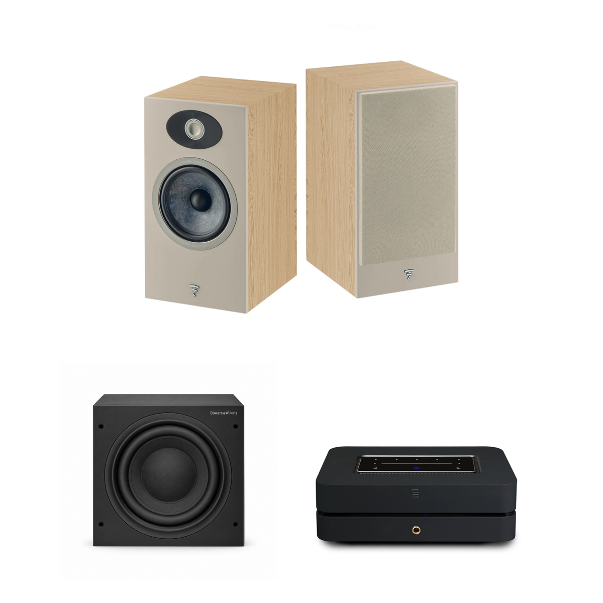 Focal Theva N°1 + Bluesound POWERNODE + B&W ASW608 Sistema HiFi 2.1