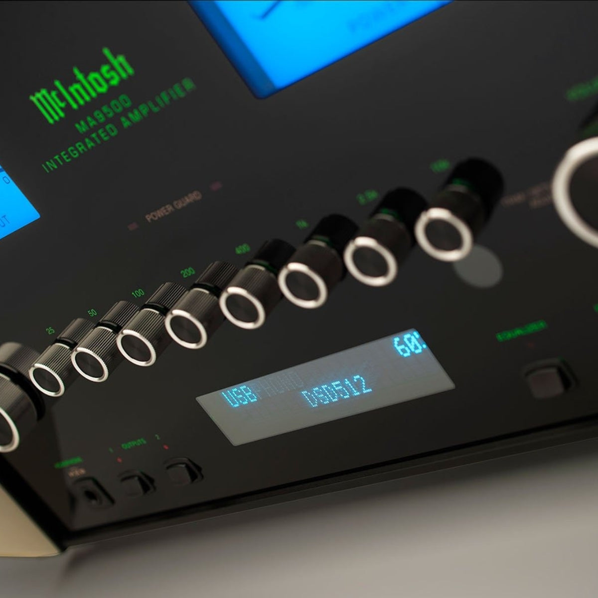 McIntosh MA9500 amplifier angle view showing back panel