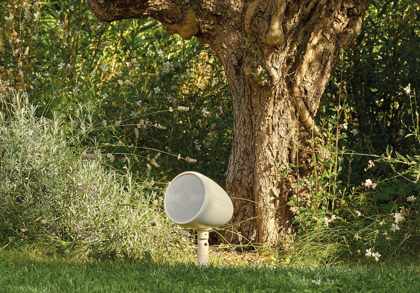 Outdoor speaker installation in garden/terrace area