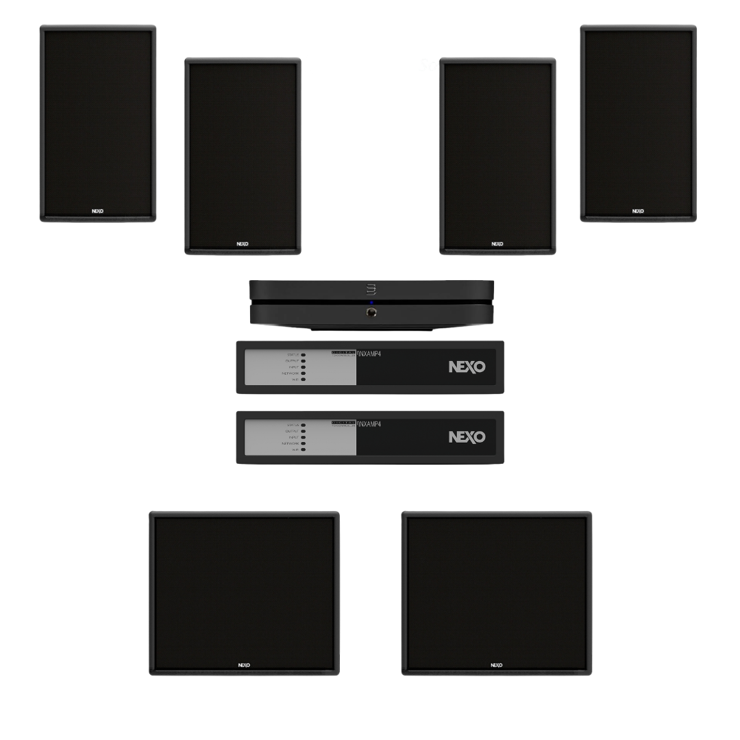 Combo de Audio NEXO ePS8-EN54 + eLS400 con Bluesound NODE